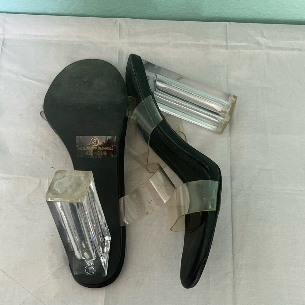 Olivia Ferguson black heels with clear strap for women size 8